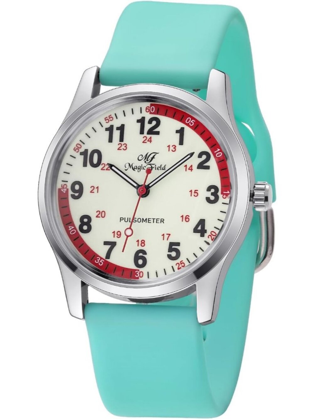 Women's Silver Green Easy to Read Military Time Waterproof Luminous Wrist Watch